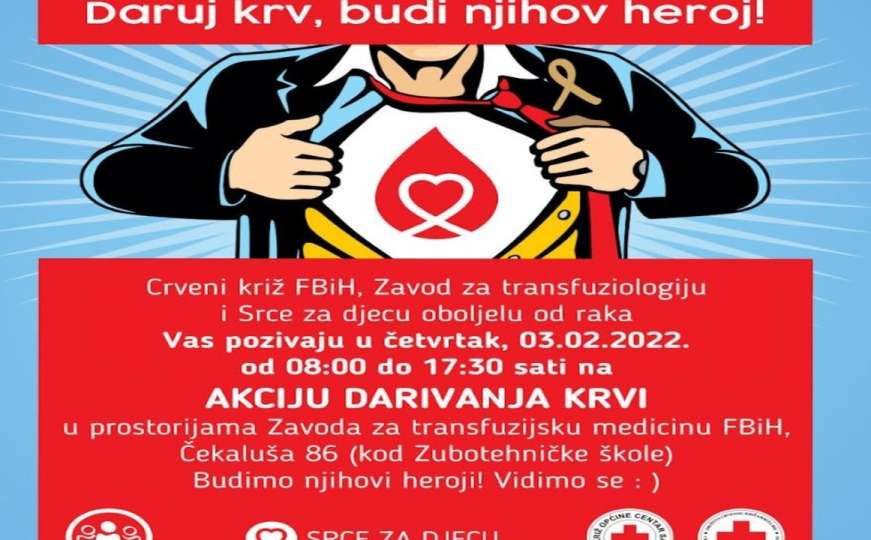 Udruženje 'Srce za djecu' organizira akciju "Daruj krv, budi opet njihov heroj"